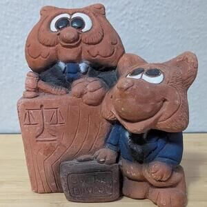 Vintage 70s Lawyer & Judge Owl and Fox Figurine, “Sue The Bastard” Briefcase